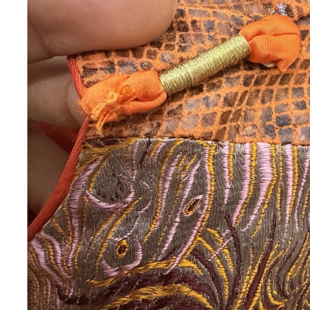 Kim Shui Metallic Peacock Jacquard Qipao Mini Dress Size 12 Orange Snakeskin - Picture 8 of 16